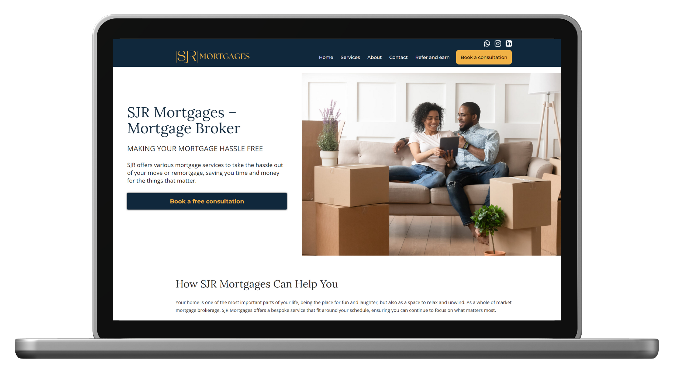 Desktop mockup of a luxory mortgage broker website